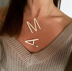 Large Initial Necklace 100% Stainless Steel Jewelry Big Letter Necklace A-Z Gold Color Necklace Monogram Necklace Gifts