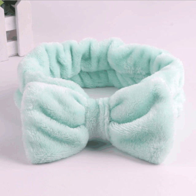 Flannel Cosmetic Headbands Soft Bowknot Elastic Hair Band