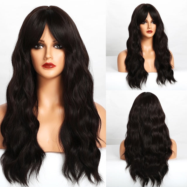 Long Body Wave Ombre Brown Pink Synthetic Wig