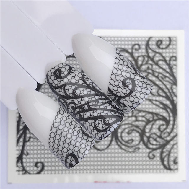 Nails Water Transfer Nail Art Stickers Decals Black Lace Flowers Design DIY