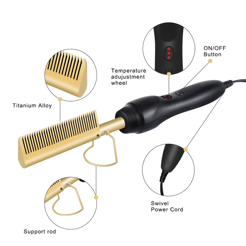 Electric Hot Heating Comb 2 in 1 Hair Straightener Hair Curler