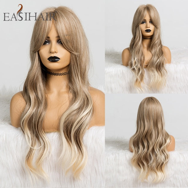 EASIHAIR Long Brown Ombre Synthetic Women Wigs